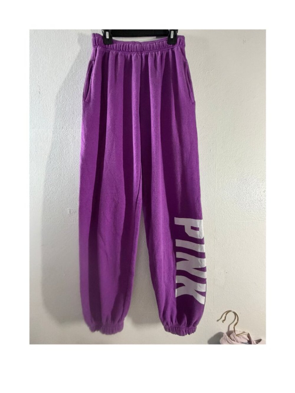 PINK Victoria’s Secret Purple Fleece Joggers - Y2K Oversized Spellout Sweatpants